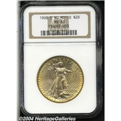 1908-D $20 No Motto MS63 NGC. Medium
