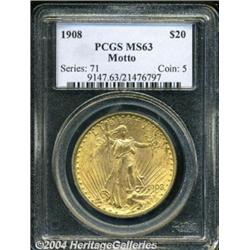 1908 $20 Motto MS63 PCGS. The much underrated