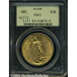 1908 $20 Motto MS63 PCGS. A sharply struck and