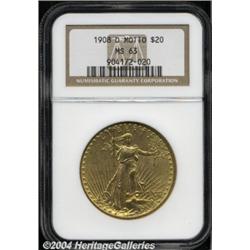 1908-D $20 Motto MS63 NGC. A flashy
