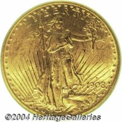 1908-S $20 MS61 PCGS. Bright, frosty