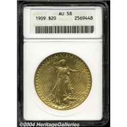 1909 $20 AU58 ANACS. This piece represents