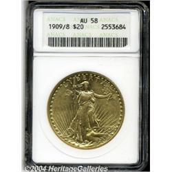 1909/8 $20 AU58 ANACS. The yellow-gold