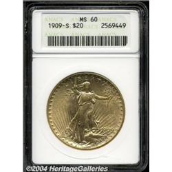 1909-S $20 MS60 ANACS. Fairly well struck,