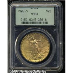 1909-S $20 MS63 PCGS. Nicely struck design