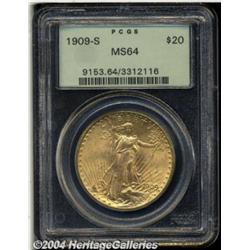 1909-S $20 MS64 PCGS. Boldly struck, save for