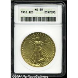 1910 $20 MS60 ANACS. A flashy and crisply