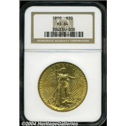 1910 $20 MS64 NGC. Blushes of coppery-orange