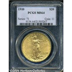 1910 $20 MS64 PCGS. Soft, frosted luster with