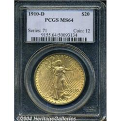 1910-D $20 MS64 PCGS. The rich pink-golden