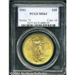 1911 $20 MS63 PCGS. Boldly struck and fully