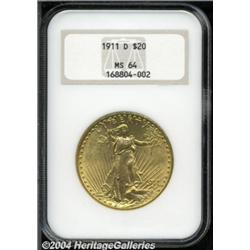 1911-D $20 MS64 NGC. Boldly struck with smooth