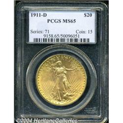 1911-D $20 MS65 PCGS. Well struck with bright