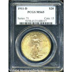 1911-D $20 MS65 PCGS. Fully struck with