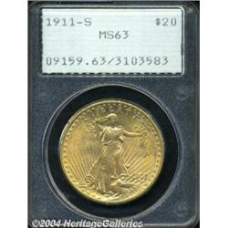 1911-S $20 MS63 PCGS. Original with a bright