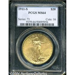 1911-S $20 MS64 PCGS. Intricately detailed,