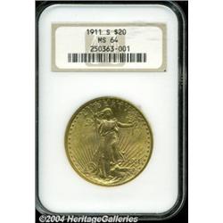 1911-S $20 MS64 NGC. Clean and satiny with