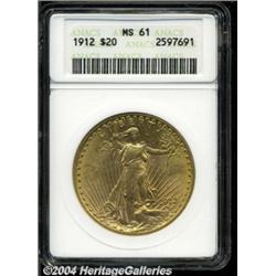 1912 $20 MS61 ANACS. Satiny luster, a good