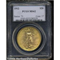 1912 $20 MS62 PCGS. Medium-gold coloration