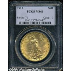 1912 $20 MS63 PCGS. Highly lustrous and