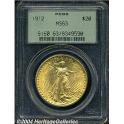 1912 $20 MS63 PCGS. Bright and satiny with an