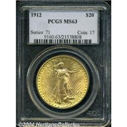 1912 $20 MS63 PCGS. Well struck with bright