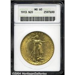 1913 $20 MS60 ANACS. Although the right half