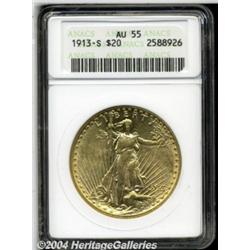 1913-S $20 AU55 ANACS. Mostly lustrous, only a