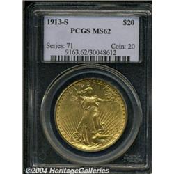 1913-S $20 MS62 PCGS. A sharply struck example