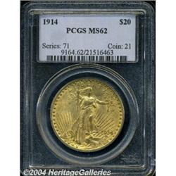 1914 $20 MS62 PCGS. Subdued luster, a
