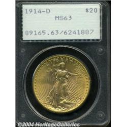 1914-D $20 MS63 PCGS. Bright and flashy, with