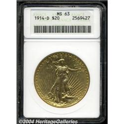 1914-D $20 MS63 ANACS. Bright and boldly