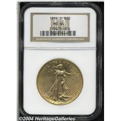 1914-D $20 MS64 NGC. A bright, lustrous