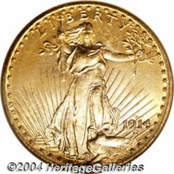 1914-D $20 MS65 NGC. Splendid reddish-orange