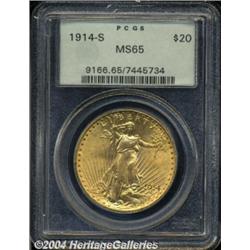 1914-S $20 MS65 PCGS. A beautiful Gem example