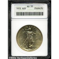 1915 $20 AU55 ANACS. Bright surfaces with