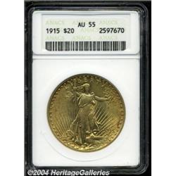 1915 $20 AU55 ANACS. Light wear on the devices