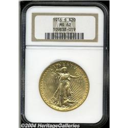1916-S $20 MS62 NGC. Even bright golden