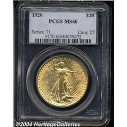 1920 $20 MS60 PCGS. This lustrous example is