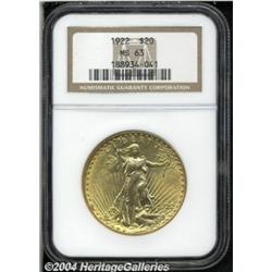 1922 $20 MS63 NGC. This nicely struck and