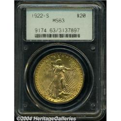 1922-S $20 MS63 PCGS. Despite a few wispy