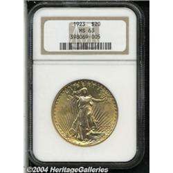 1923 $20 MS63 NGC. Bright and lustrous with a