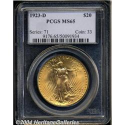 1923-D $20 MS65 PCGS. Outstanding color,