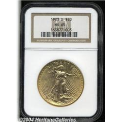 1923-D $20 MS65 NGC. A lustrous Gem with a