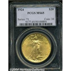 1924 $20 MS65 PCGS. A beautifully matte-like