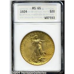 1924 $20 MS65 ANACS. Soft, satiny luster