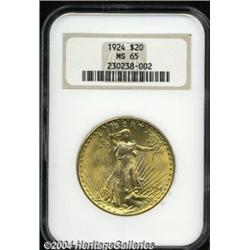 1924 $20 MS65 NGC. Apricot-gold over a