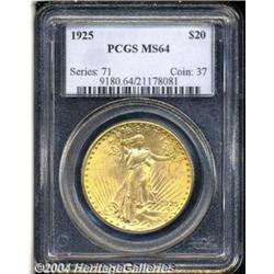1925 $20 MS64 PCGS. Lustrous with a few tiny