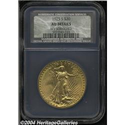 1925-S $20 AU50 Details, Reverse Scratched,
