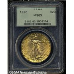 1926 $20 MS63 PCGS. This piece displays bright
